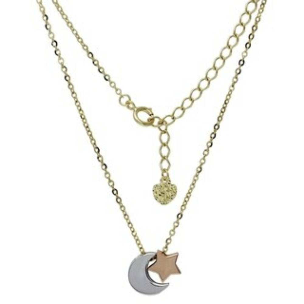 Women's 14k White and Yellow Gold Star and Moon Adjustable Necklace